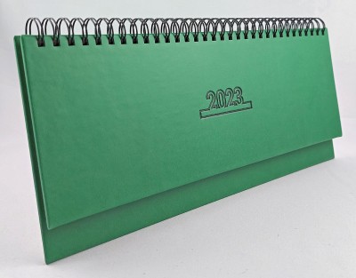 Agenda planner 2023 pentru programari cu coperta din piele ecologica verde, legata cu spira metalica neagra. Poza 1262