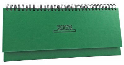 Agenda planner 2023 pentru programari cu coperta din piele ecologica verde, legata cu spira metalica neagra. Poza 1263