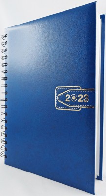 Agenda B5 datata 2023 cu o zi lucratoare pe pagina, 360 pagini, coperta buretata albastru royal, legata cu spira metalica. Poza 1799
