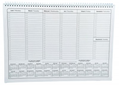 Planner de birou cu calendar 2023, format mare A3, 42 x 30 centimetri, cu 52 de file si suport din carton gros de 2 milimetri, legat cu spira metalica. Poza 1898