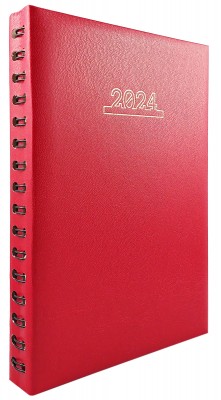 Agenda A5 datata 2024, 360 pagini, o zi lucratoare pe pagina, coperta buretata rosie, legata cu spira semiascunsa neagra. Poza 1992