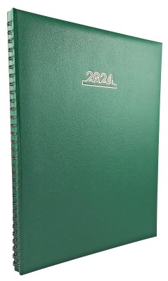 Agenda A4 datata 2024 pentru programari, 152 pagini, coperta buretata verde inchis cu spira metalica neagra semiascunsa. Poza 2018