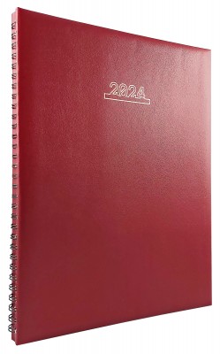 Agenda A4, datata 2024, cu 152 pagini, coperta buretata visinie cu spira metalica neagra semiascunsa. Poza 2036