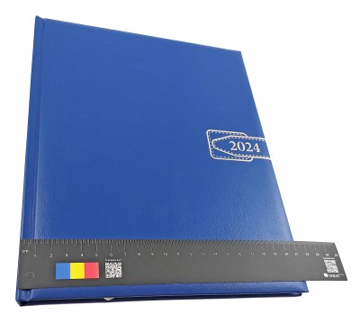 Agenda A4 datata 2024 pentru programari, cu 152 pagini, coperta buretata albastru royal, bloc cusut. Poza 2047