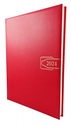 Agenda A4 datata 2024 pentru programari, cu 152 pagini, coperta buretata rosie si bloc cusut. Poza 2055