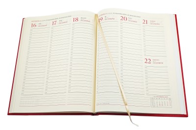 Agenda A4 datata 2024 pentru programari, cu 152 pagini, coperta buretata rosie si bloc cusut. Poza 2060