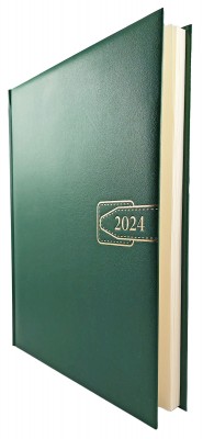 Agenda A4 datata 2024 pentru programari, cu 152 pagini, cu coperta buretata verde inchis si bloc cusut. Poza 2063