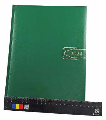 Agenda A4 datata 2024 pentru programari, cu 152 pagini, cu coperta buretata verde inchis si bloc cusut. Poza 2065