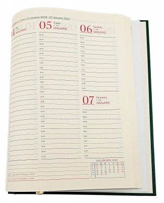 Agenda A4 datata 2024 pentru programari, cu 152 pagini, cu coperta buretata verde inchis si bloc cusut. Poza 2068