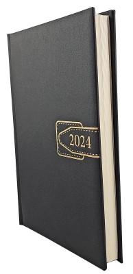 Agenda A5 datata 2024, 360 pagini, o zi lucratoare pe pagina, coperta buretata de culoare negru mat, cu bloc cusut. Poza 2084