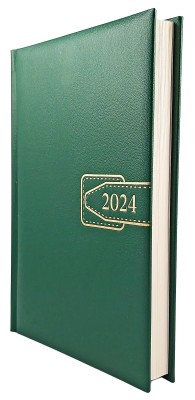 Agenda A5 datata 2024, 360 pagini, o zi lucratoare pe pagina, coperta buretata de culoare verde inchis, cu bloc cusut. Poza 2137