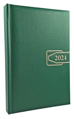 Agenda A5 datata 2024, 360 pagini, o zi lucratoare pe pagina, coperta buretata de culoare verde inchis, cu bloc cusut. Poza 2138