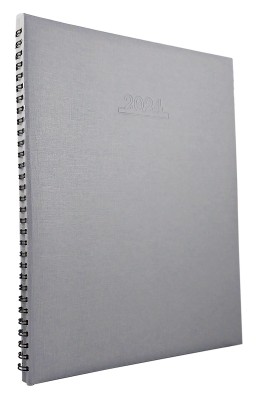 Agenda A4, datata 2024, cu 152 pagini, coperta buretata gri deschis, cu spira metalica neagra semiascunsa. Poza 2270