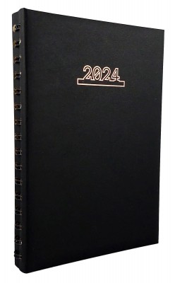Agenda A5, datata 2024, 360 pagini, o zi lucratoare pe pagina, coperta buretata de culoare negru mat, legata cu spira semiascunsa neagra. Poza 2368