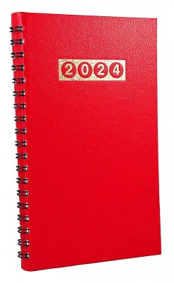 Agenda de buzunar datata 2024, format 95 x 165 mm, cu coperta rosie, cu an imprimat cu folio auriu, 120 pagini, legare cu spira metalica neagra semiascunsa. Poza 2491