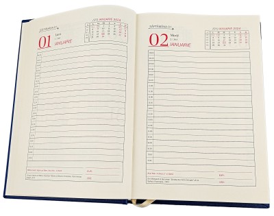 Agenda A5 datata 2024, 360 pagini, o zi lucratoare pe pagina, coperta buretata de culoare albastru royal, cu bloc cusut. Poza 2511