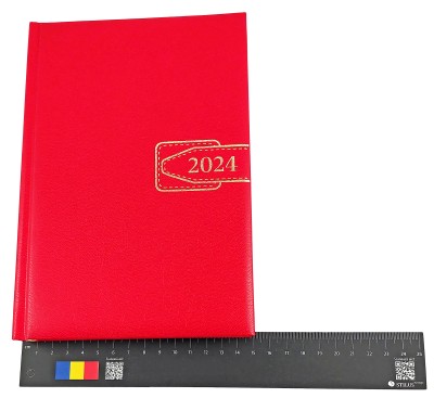 Agenda A5 datata 2024, 360 pagini, o zi lucratoare pe pagina, coperta buretata de culoare rosie, cu bloc cusut. Poza 2529