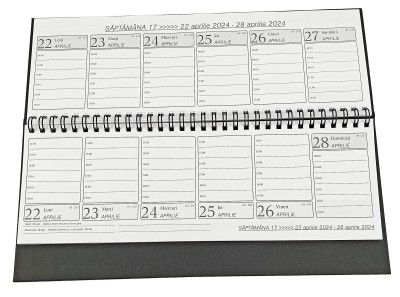 Agenda planner 2024, pentru programari, 28 x 12 cm, 112 pagini, cu coperta negru mat, legata cu spira metalica neagra. Poza 2569