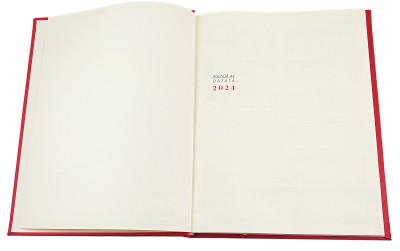 Agenda datata 2024 pentru programari, format A4, 21 x 27 centimetri, cu 152 pagini, coperta din piele ecologica rosie cu an imprimat in relief si bloc interior cusut cu ata. Poza 2725