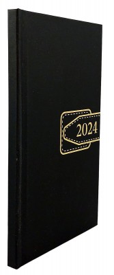 Agenda de buzunar, datata 2024, format 9,5 x 16,5 cm, cu 120 pagini,  coperta de culoare negru mat, bloc cusut. Poza 2809