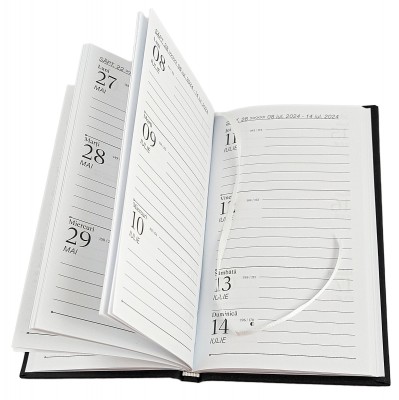 Agenda de buzunar, datata 2024, format 9,5 x 16,5 cm, cu 120 pagini,  coperta de culoare negru mat, bloc cusut. Poza 2815