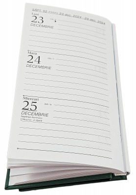 Agenda de buzunar, datata 2024, format 9,5 x 16,5 cm, cu 120 pagini,  coperta de culoare verde inchis, bloc cusut. Poza 2922