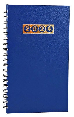 Agenda de buzunar datata 2024, format 95 x 165 mm, cu coperta albastru royal, cu an imprimat cu folio auriu, 120 pagini, legare cu spira metalica neagra semiascunsa. Poza 2933