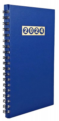 Agenda de buzunar datata 2024, format 95 x 165 mm, cu coperta albastru royal, cu an imprimat cu folio auriu, 120 pagini, legare cu spira metalica neagra semiascunsa. Poza 2934