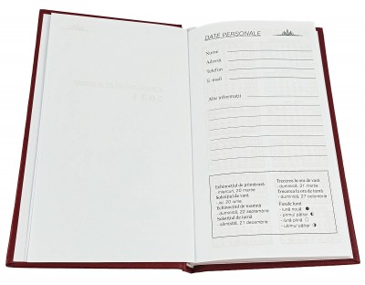 Agenda de buzunar, datata 2024, format 9,5 x 16,5 cm, cu 120 pagini,  coperta visinie, bloc cusut. Poza 3000