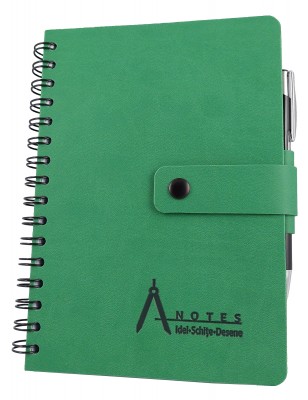 Notes A5 Premium verde, copertÄƒ flexibilÄƒ cu clapÄƒ È™i suport creion mecanic