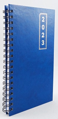 Agenda de buzunar datata 2023 cu coperta albastru royal cu an imprimat cu folio auriu, legare cu spira metalica neagra. Poza 797