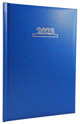 Agenda A5 datata 2023 cu o zi pe pagina, bloc cusut, coperta buretata albastru royal. Poza 876