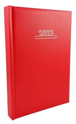 Agenda A5 datata 2023 cu o zi pe pagina, bloc cusut, coperta buretata rosie. Poza 894